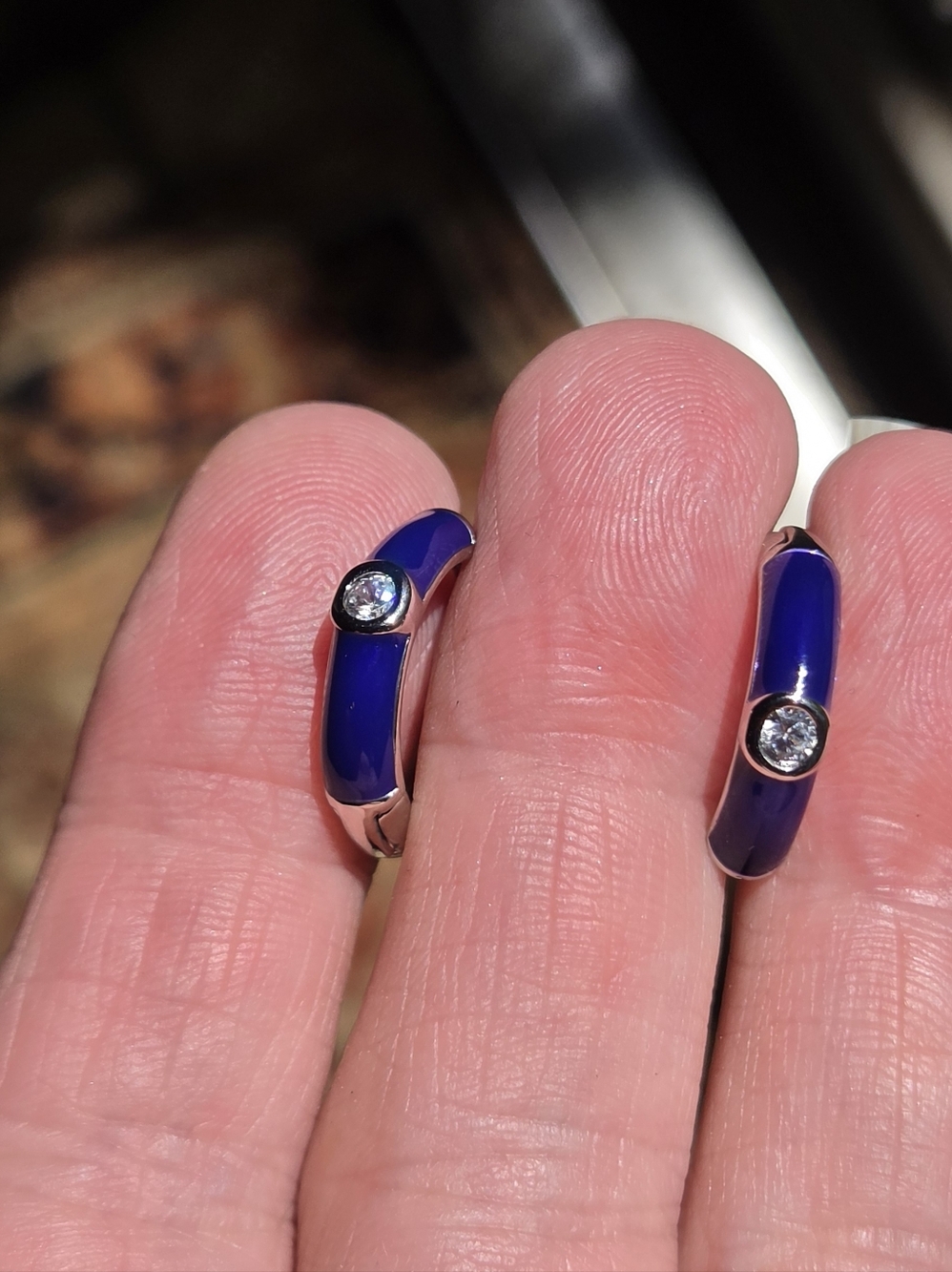 Soho Sterling Blue Enamel Diamond Huggie Hoops - Picture 2 of 10